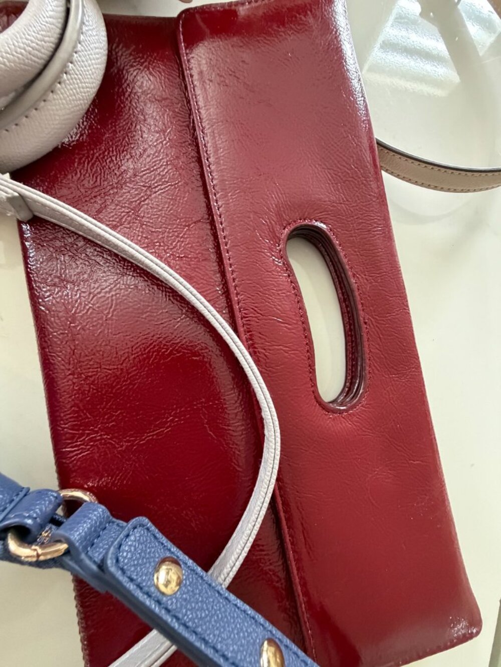 Vintage HOBO International Red Patent Leather Cutout Handle Clutch - Picture 14 of 14